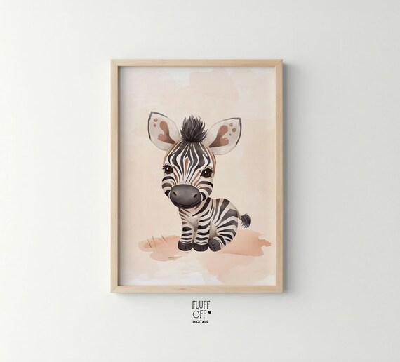 Adorable Baby Zebra Watercolor Cute Safari Nursery Kids Room Wall Art