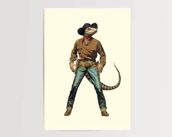Lizardboy Cowboy Retro Animal Wall Art Print