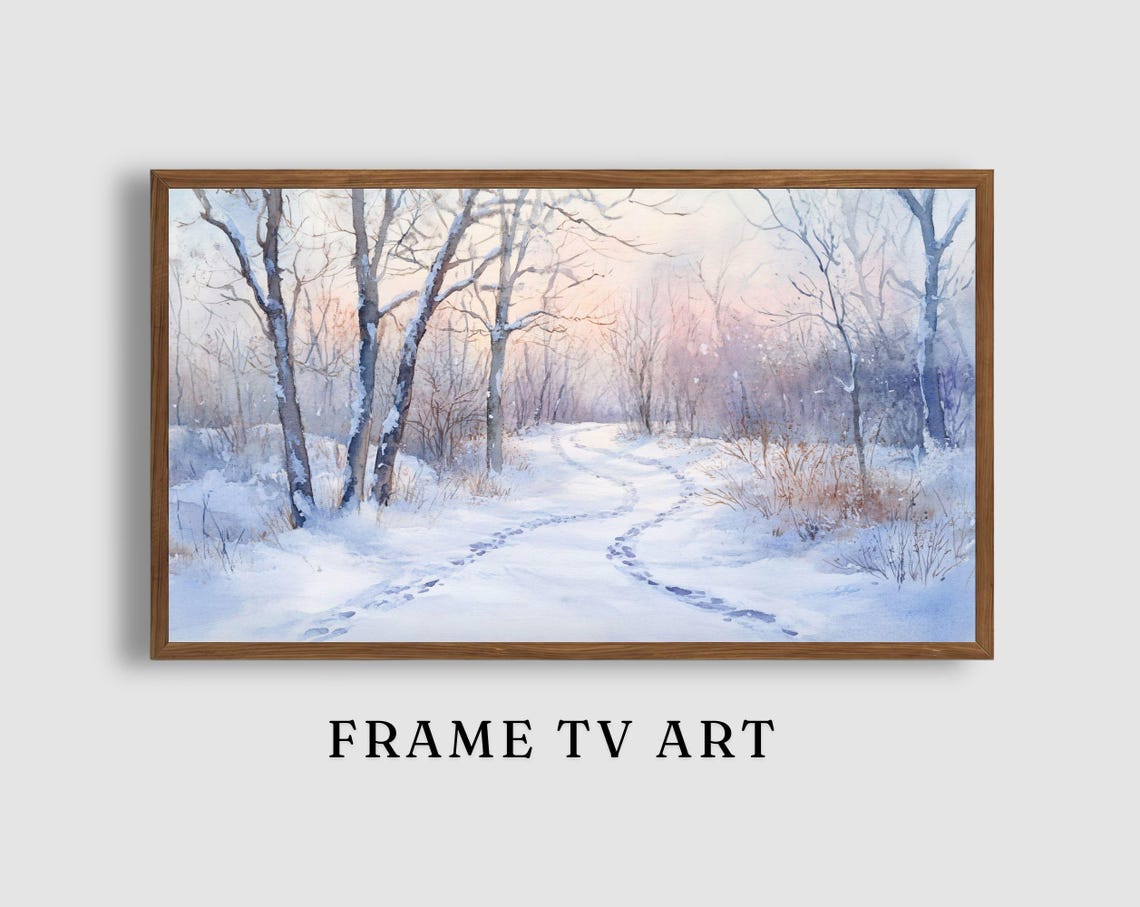 Snowy Winter Forest Path Watercolor Painting Serene Winter Poster