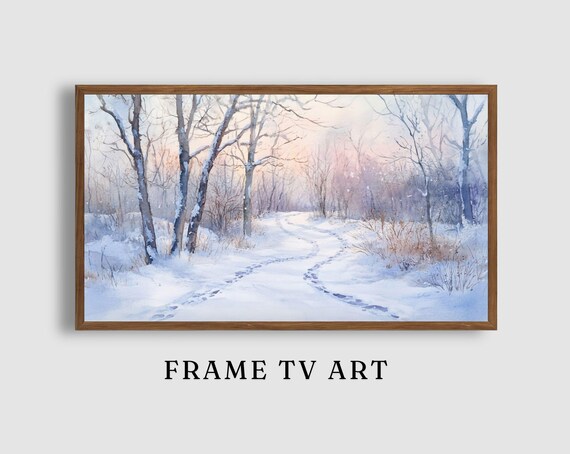 Snowy Winter Forest Path Watercolor Painting Serene Winter Poster