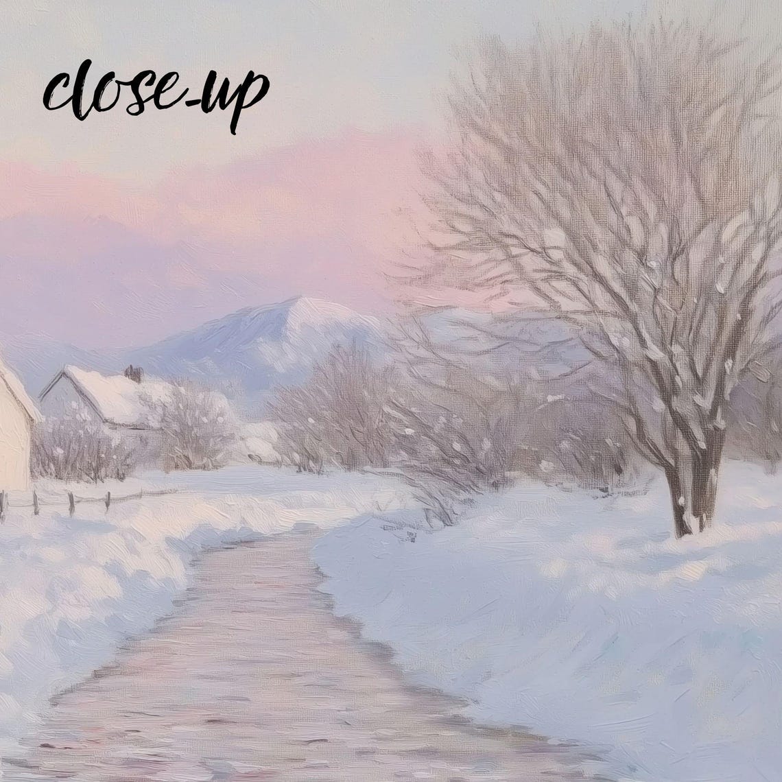 Snowy Cottage Village Winter Sunrise Rustic Landscape Poster - Image 3