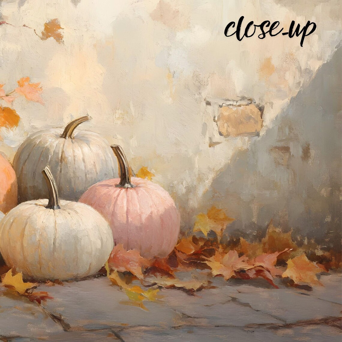 Farmhouse Pumpkin Group Against Ivory Wall Autumn Harvest Still Life Art Poster - Image 4