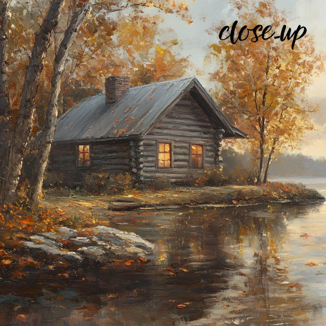 Rustic Log Cabin by Golden Lake Sunset Autumn Lakeshore Art Poster - Image 4
