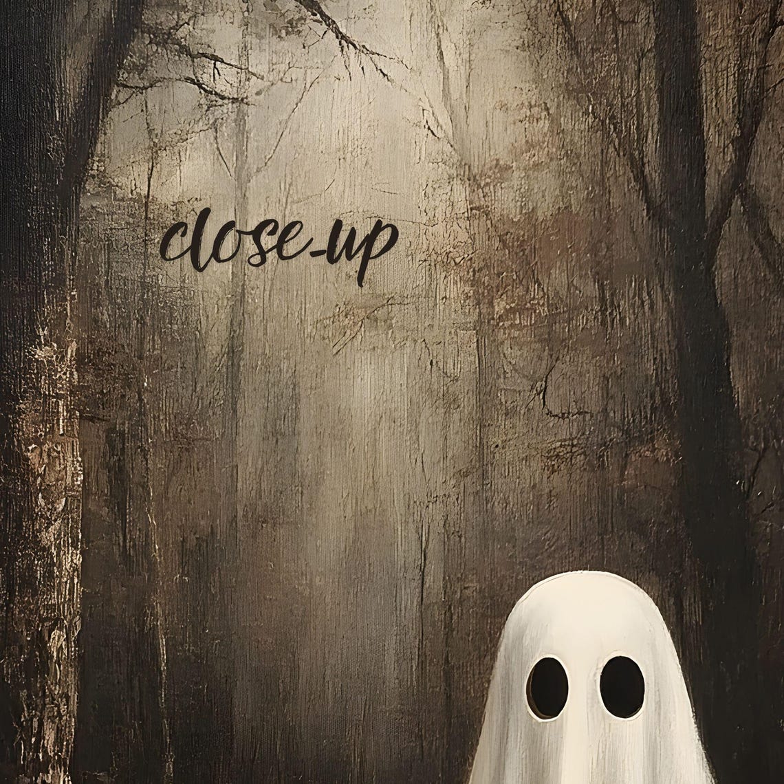 Ghost and Jack O Lantern Moody Dark Forest Gothic Halloween Art Poster - Image 3