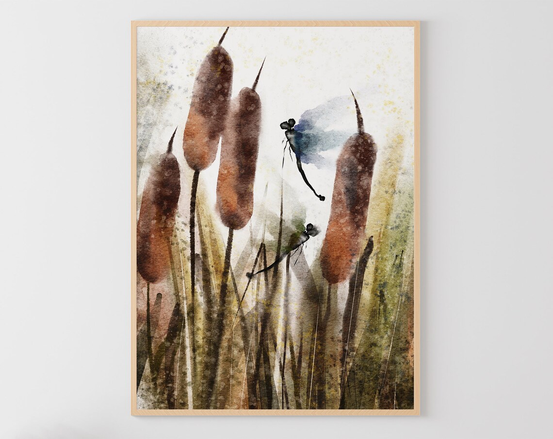 Dragonfly Watercolor Wildflowers Art Print, Botanical