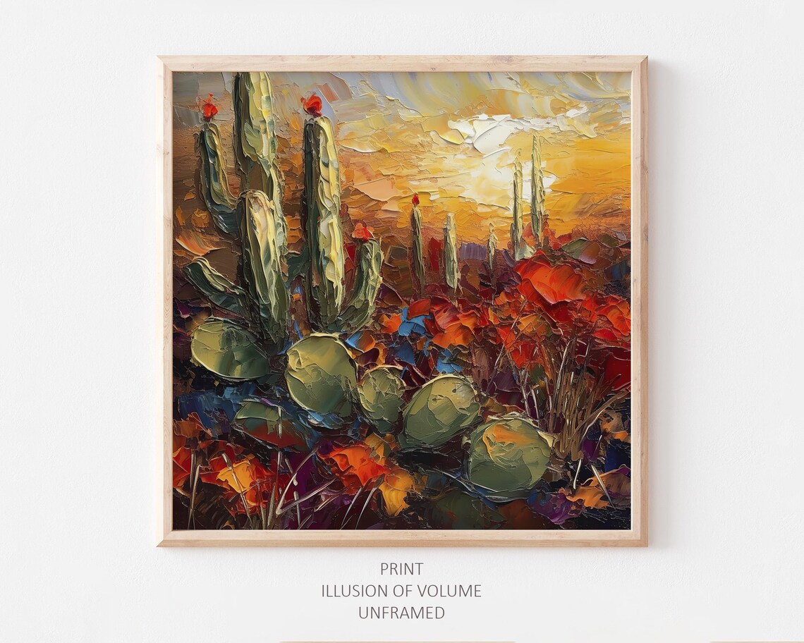 Arizona Desert Saguaro Cactus, Oil-Style Art Print
