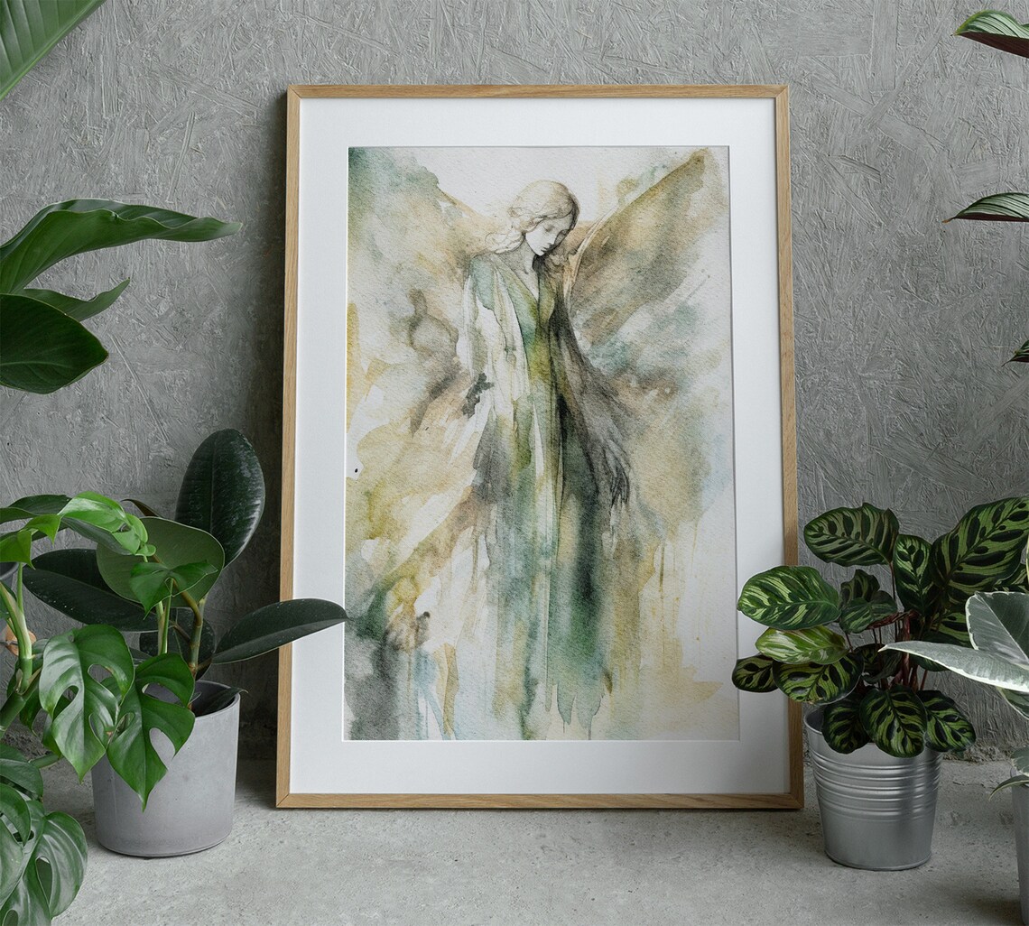 Angel Watercolor Art Print, Religious Wall Art - Image 5