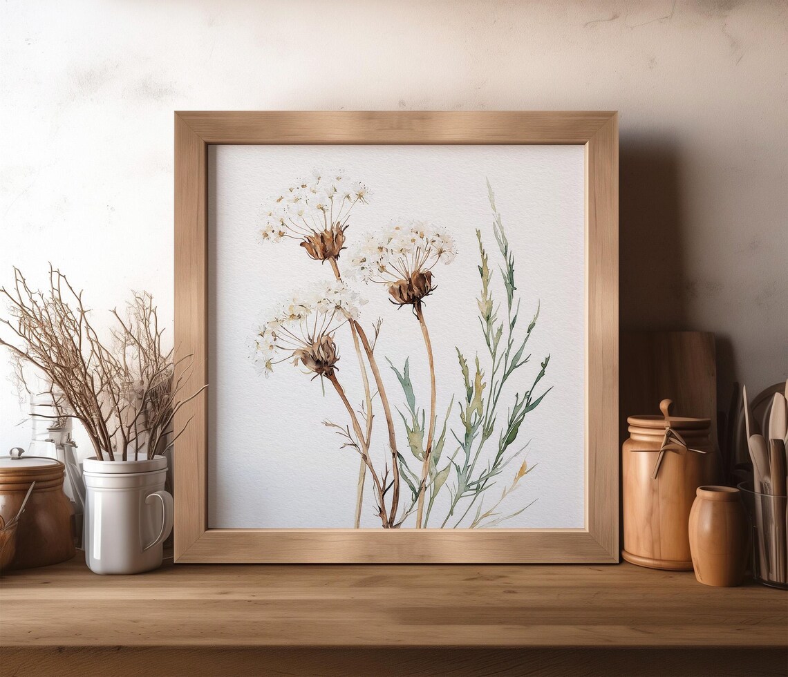 White Queen Annes Lace Botanical Watercolor Neutral Floral Art Print - Image 5