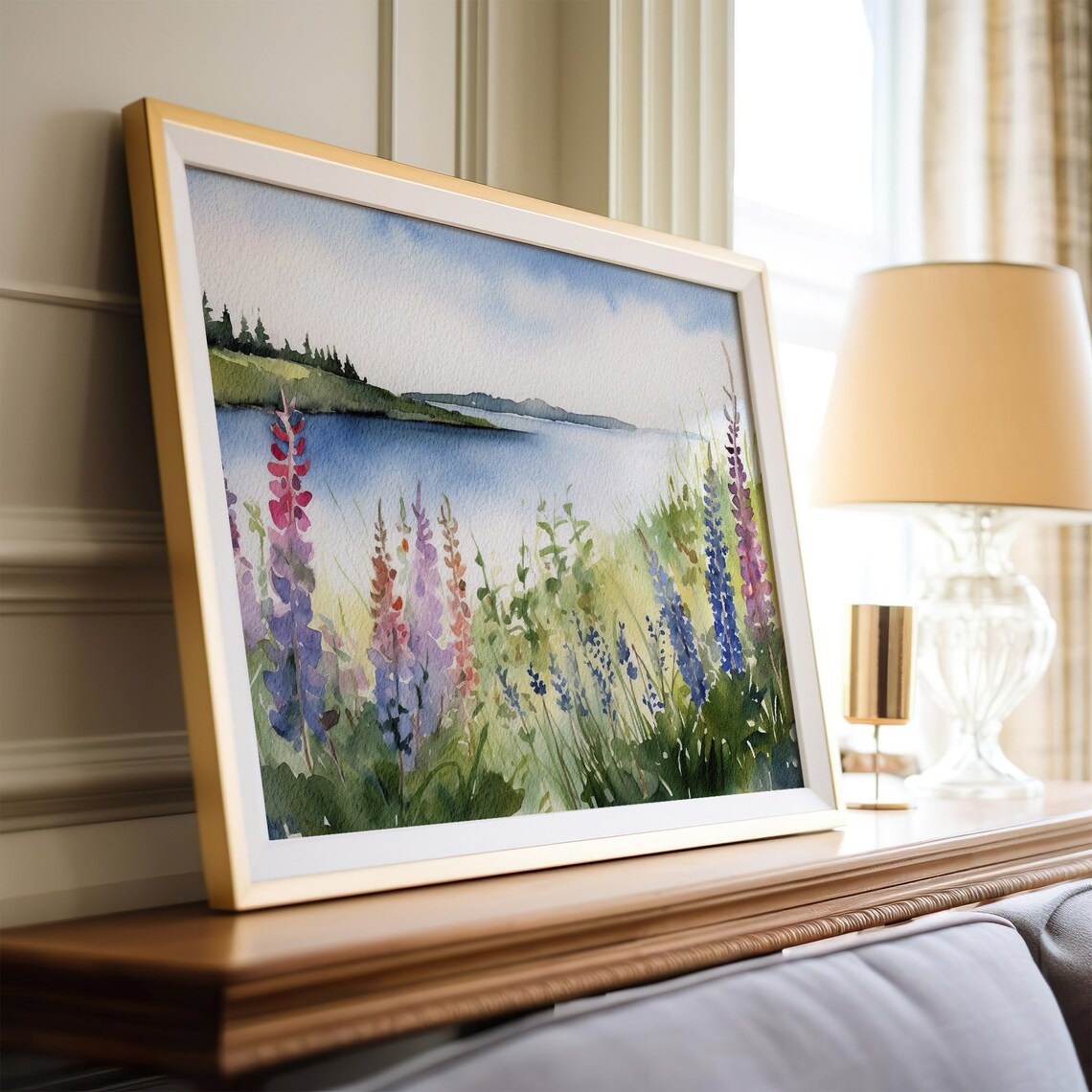 Deer Isle Lupine Meadow Watercolor, Maine Art Print - Image 5