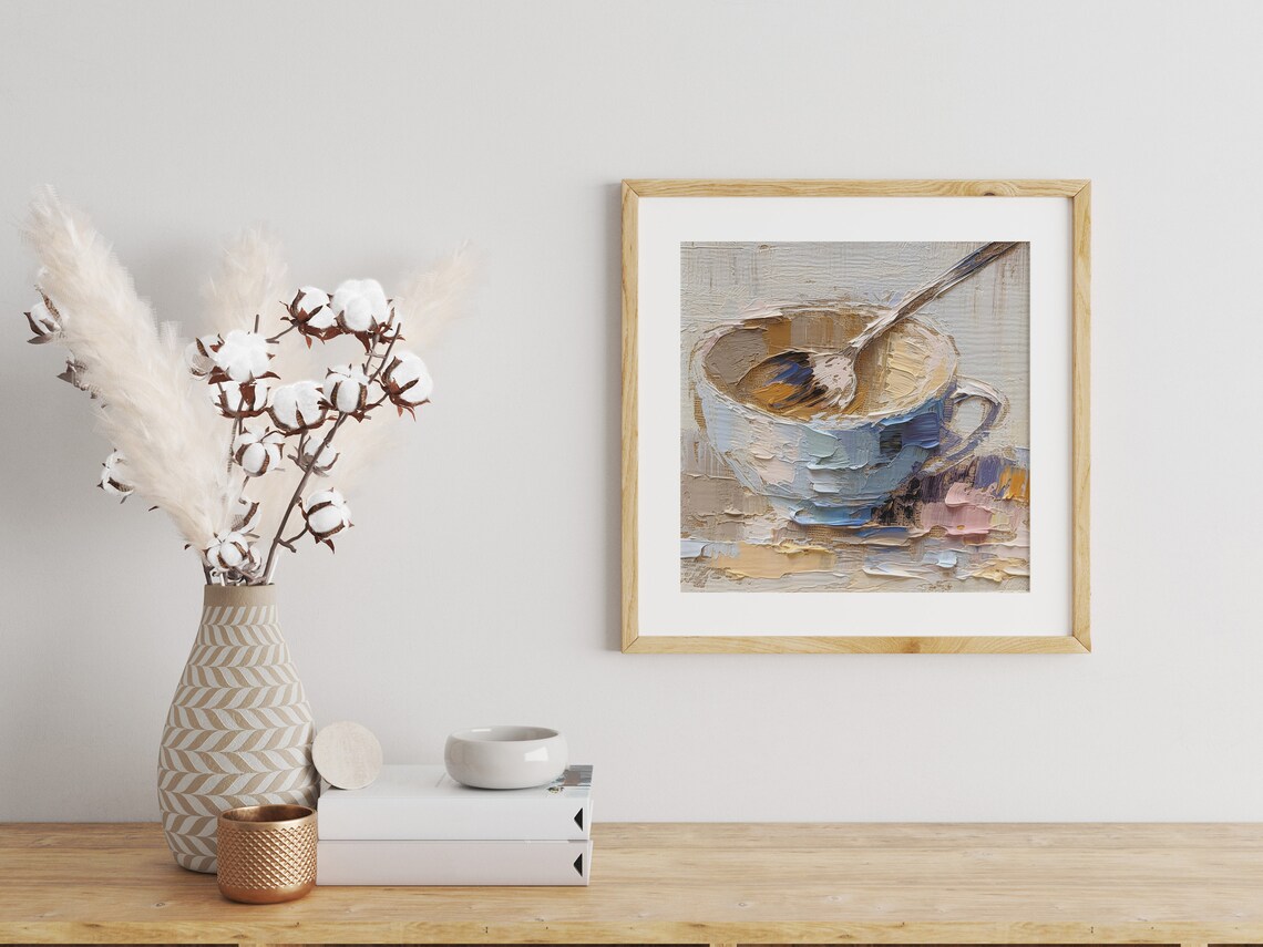 Tea Cup Oil Painting, Kitchen Dining Art Print - Image 3