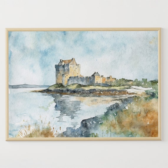 Ireland Castle Watercolor Painting Galway Bay Art Print Dunguaire Castle Art Irish Landscape Poster