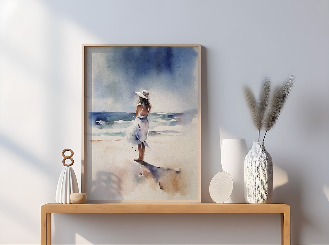 Girl On Beach Watercolor Art Print, Romantic Poster - Image 5