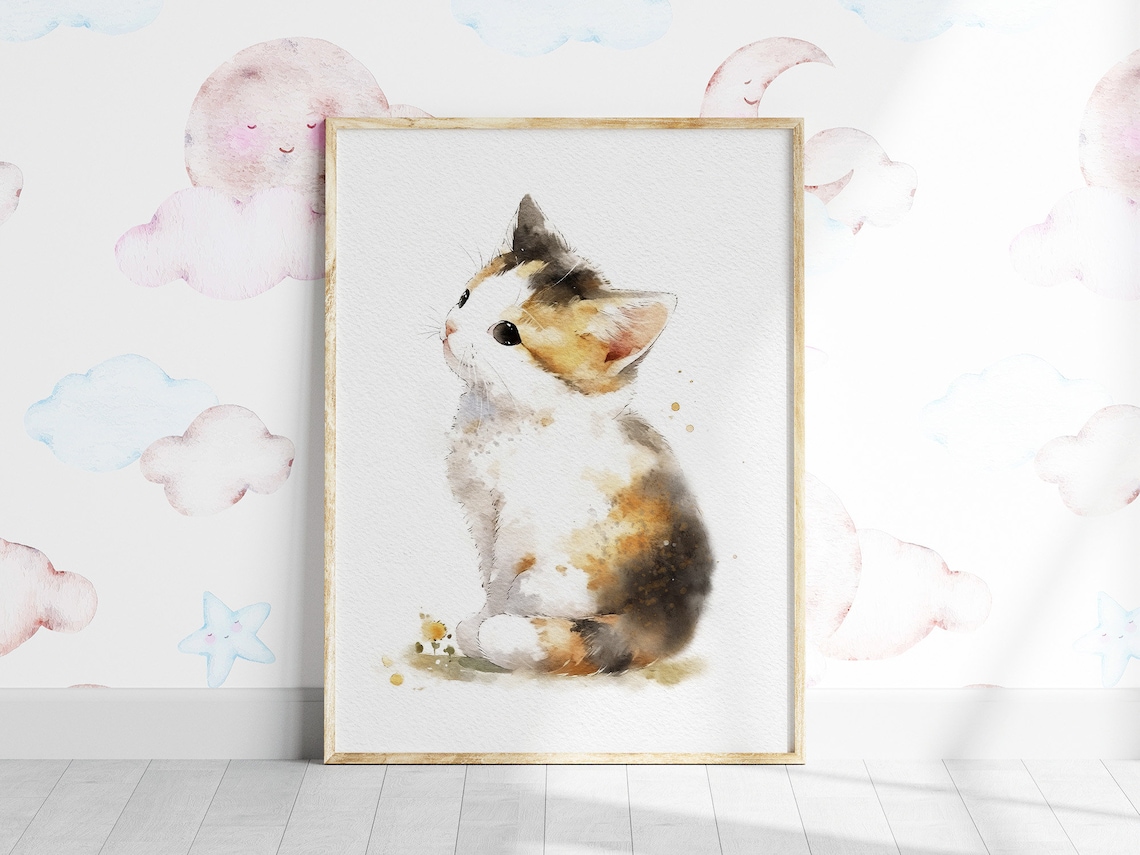 Calico Cat Kitten Watercolor Art Print, Cute Kitty - Image 4