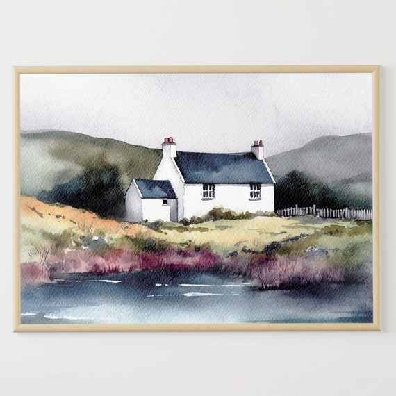 Scottish Cottage, Isle of Skye Watercolor Art Print