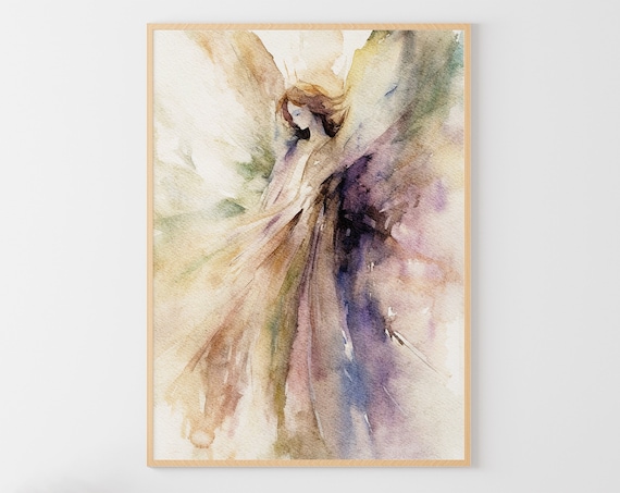 Guardian Angel Watercolor Art Print, Abstract Neutral