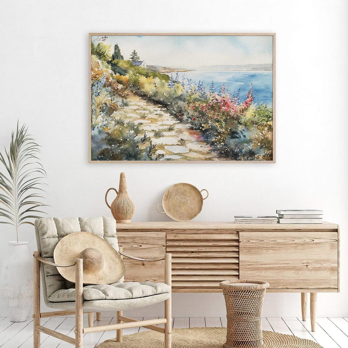 Coastal Garden Path Wildflowers Leading to Blue Sea Watercolor Poster - Image 5
