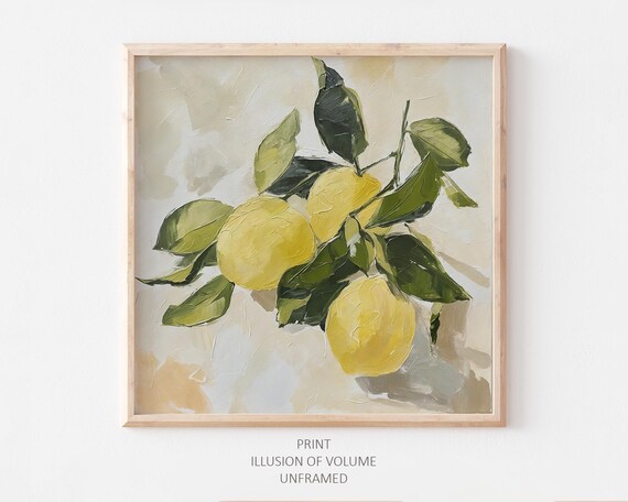 Lemon Oil Painting Fruits Artwork Kitchen Wall Art Citrus Poster Neutral Color Art Print From An Original Oil Painting