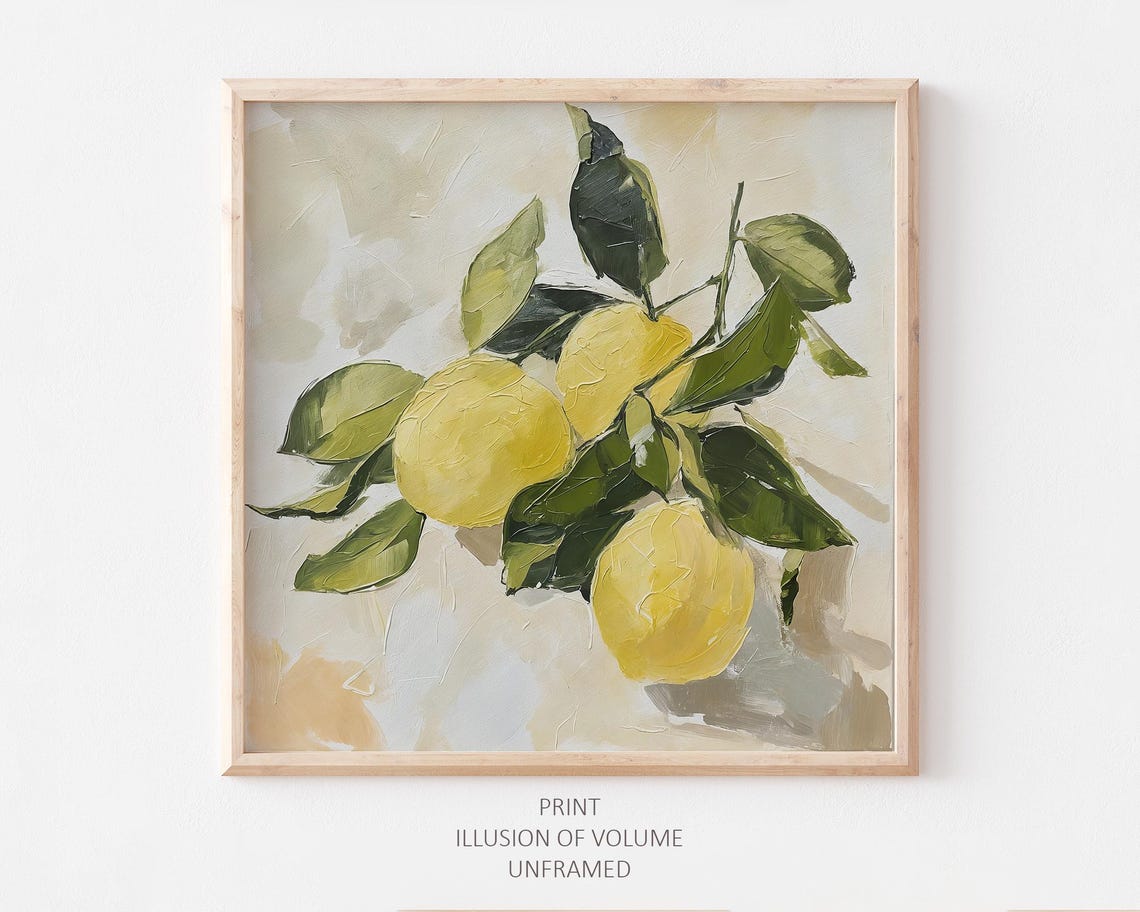 Fresh Lemons Branch Green Leaves Citrus Kitchen Oil Art Print