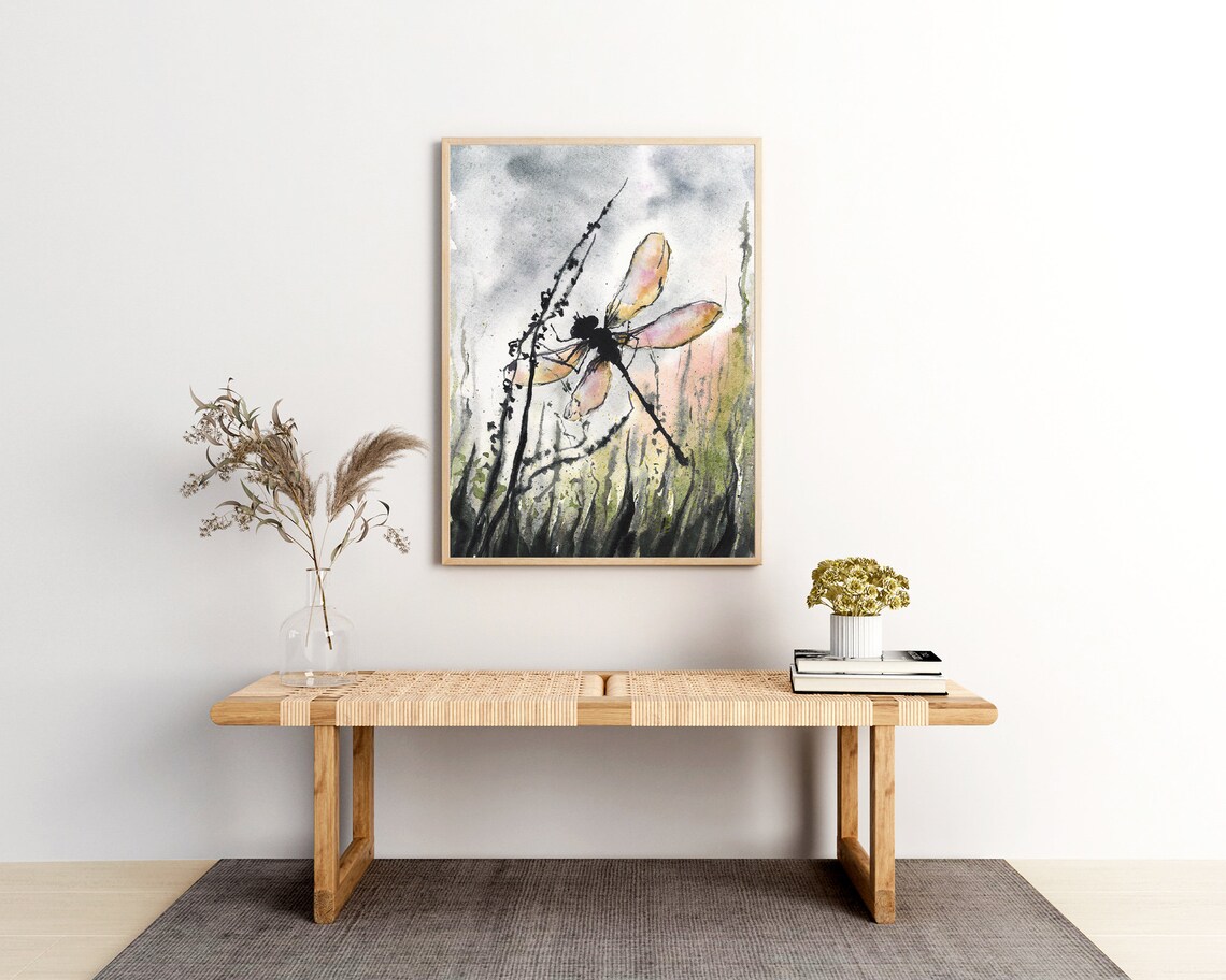 Dragonfly Watercolor Art Print, Meadow Wildflowers - Image 3