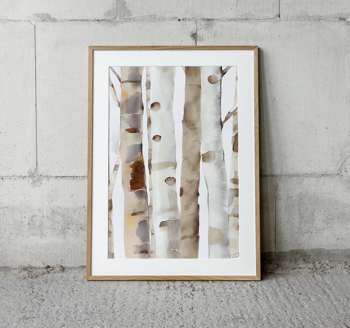 Birch Trees Watercolor Forest Painting Birches Art Print Neutral Artwork Beige Wall Art - Image 2