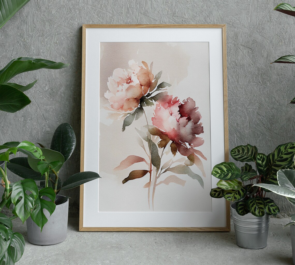 Peony Watercolor Botanical Art Print, Pink Floral - Image 2