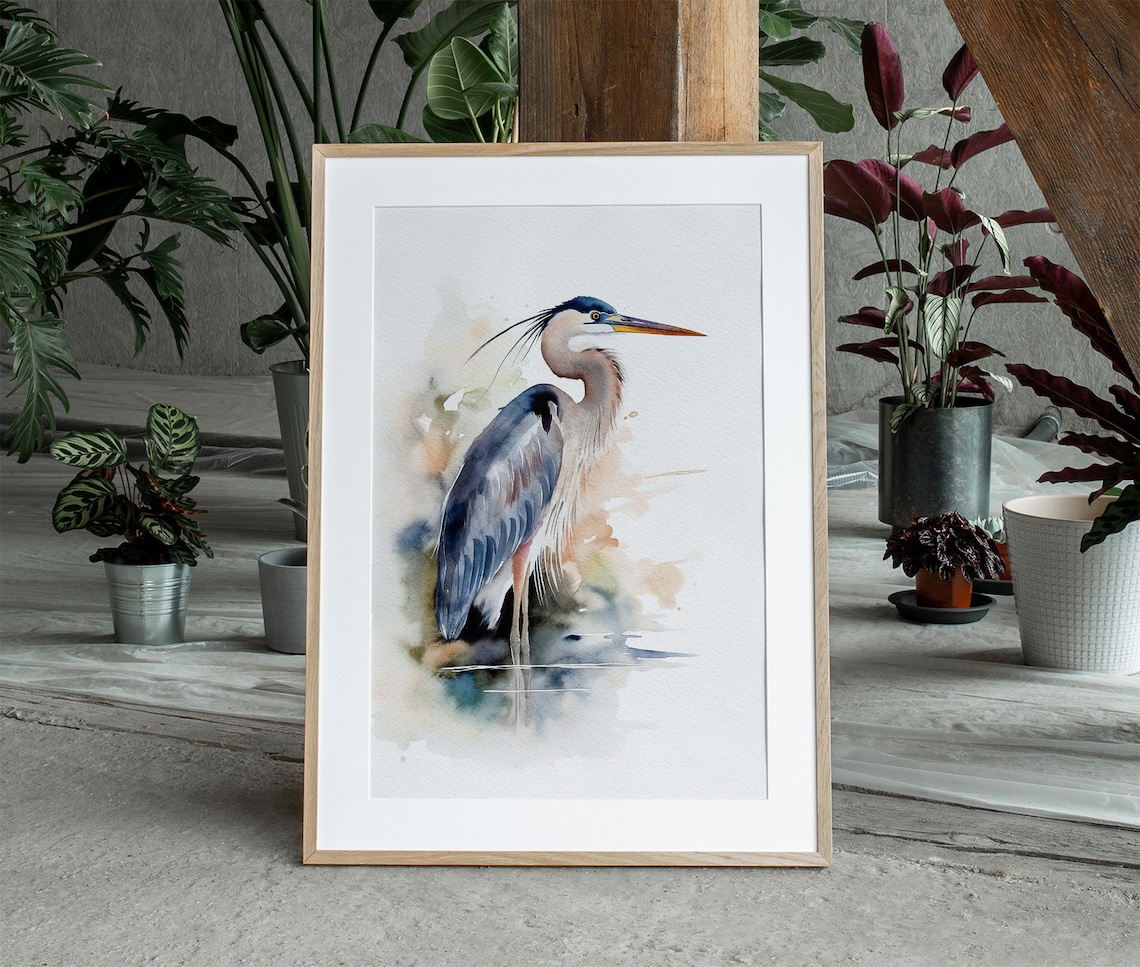Great Blue Heron Watercolor Bird Art Print, Coastal Poster - Image 4