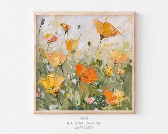 California Poppy Oil Painting, Floral Wall Art Print
