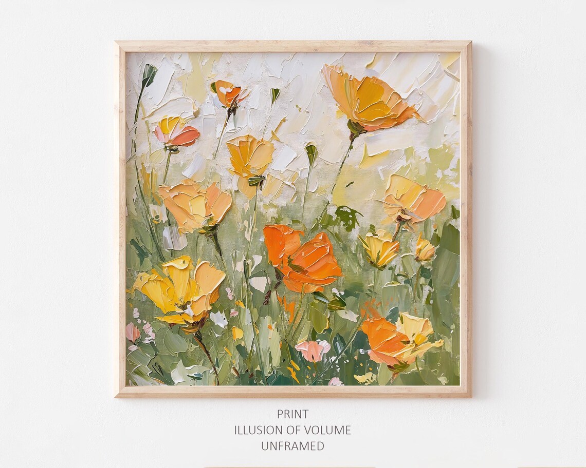 California Poppy Oil Painting, Floral Wall Art Print