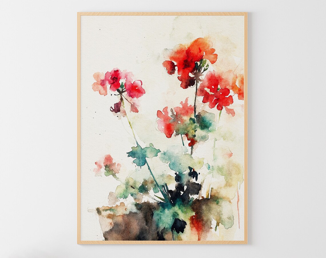 Geranium Watercolor Art Print, Farmhouse Floral Decor