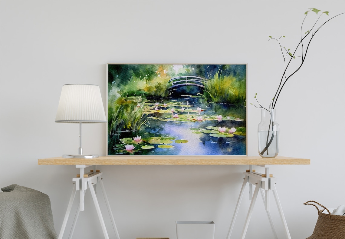 Monet-Inspired Water Lily Pond Watercolor Art Print - Image 4