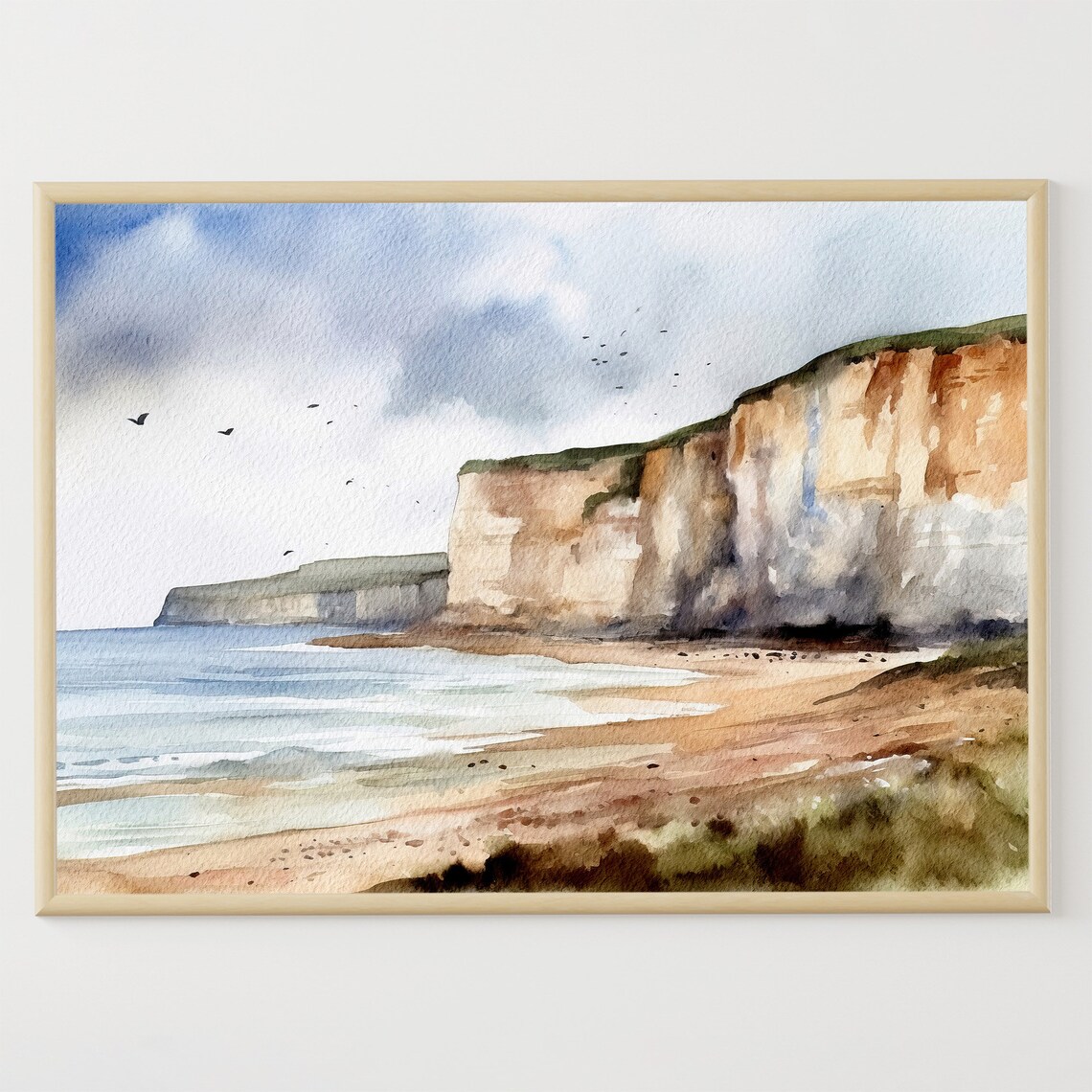 Normandy Coast Watercolor Travel Poster, France