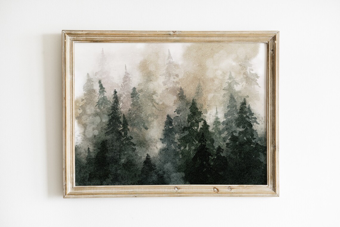Pine Forest Watercolor Landscape, Panoramic Art Print - Image 4