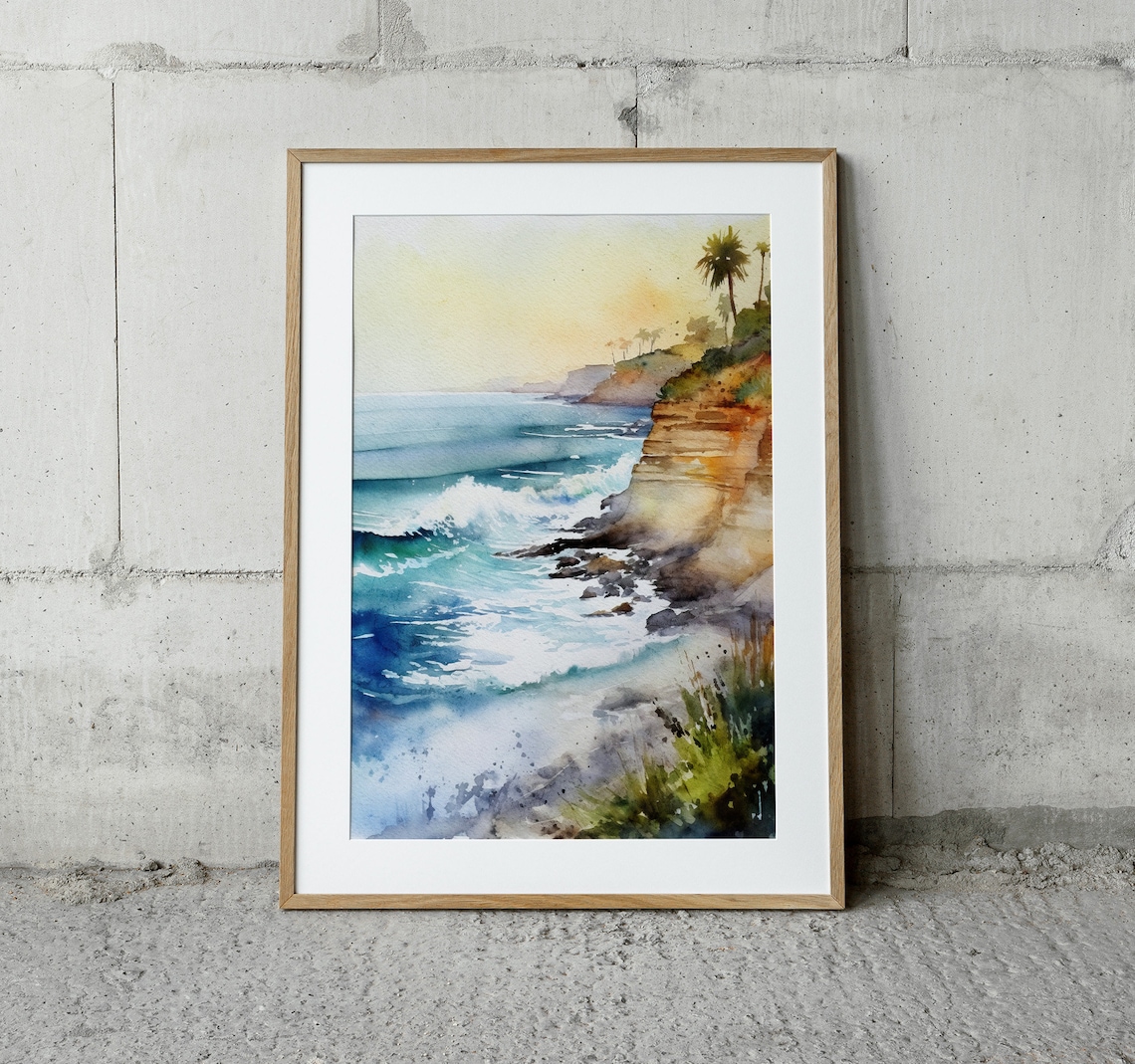 Laguna Beach California Coast Watercolor Ocean Waves Cliffs Shore Poster - Image 2