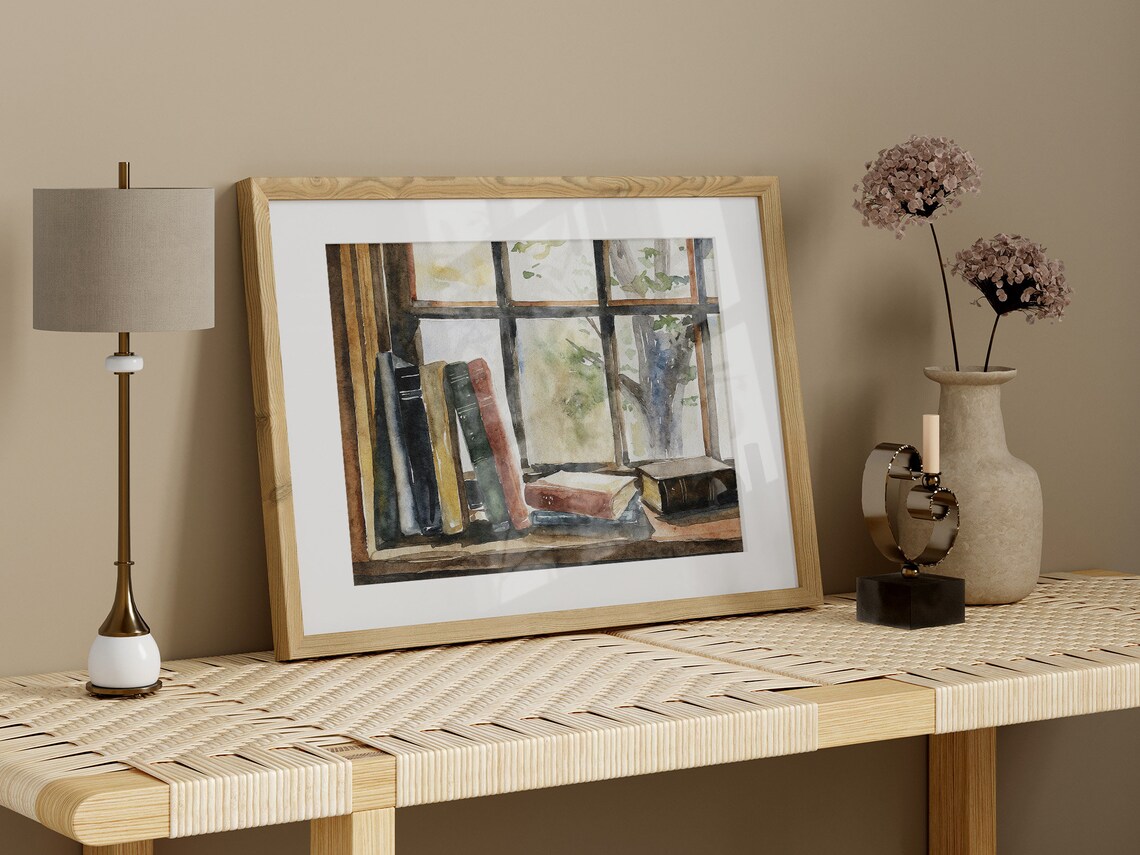 Old Books Watercolor Art Print, Farmhouse Library - Image 5