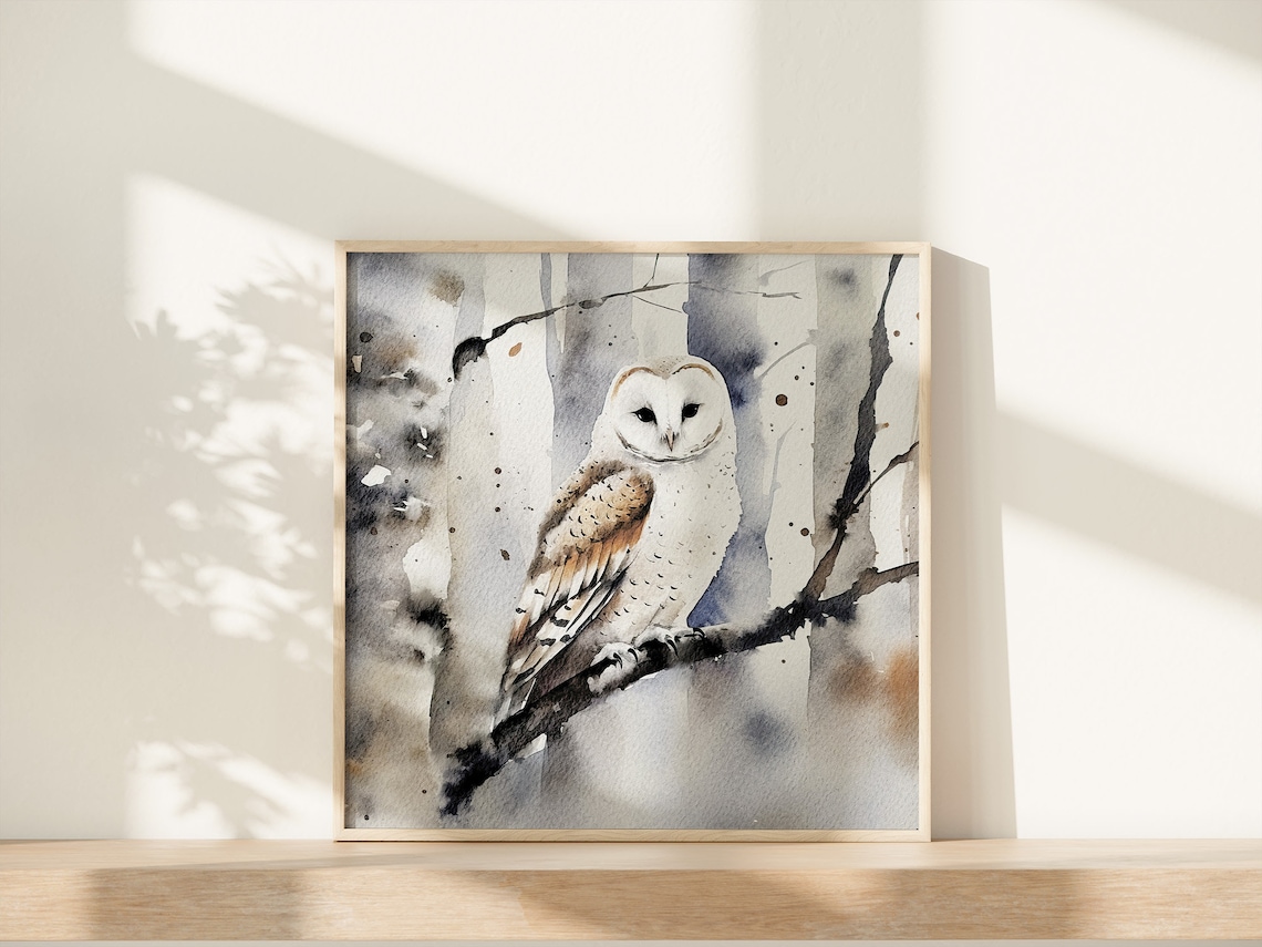 White Owl Watercolor Art Print, Winter Forest - Image 2