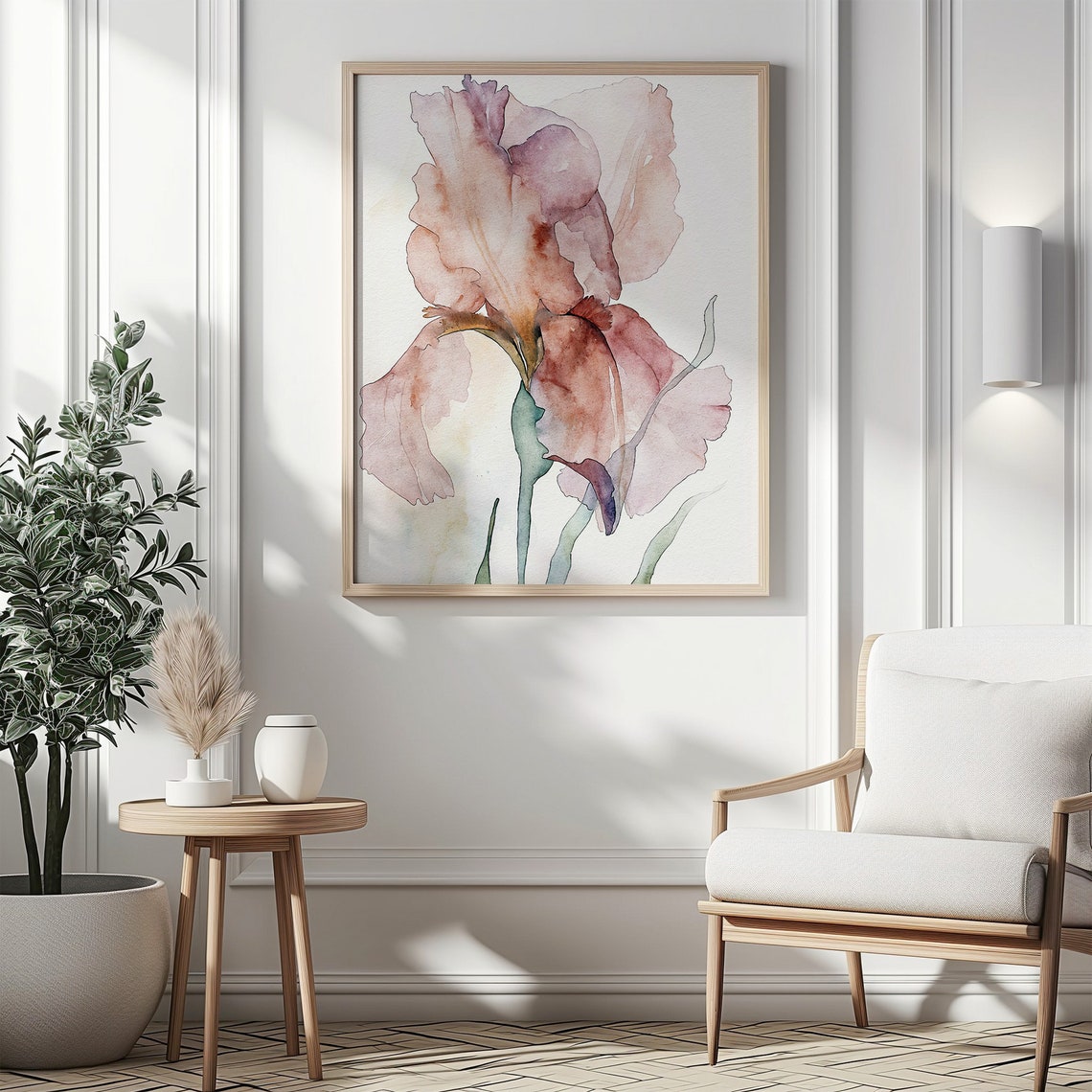 Dusty Pink Iris Flower Single Bloom Minimalist Watercolor Art Print - Image 4