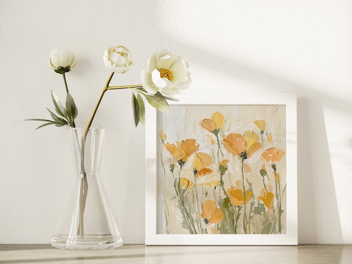 California Poppy Oil Painting Meadow Artwork Wildflowers Wall Art Neutral Floral Print From An Original Oil Painting - Image 3