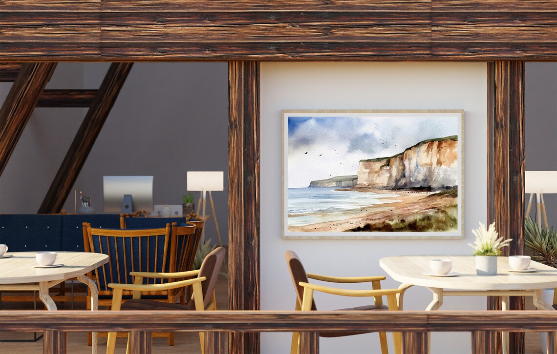 Normandy Coast Watercolor Travel Poster, France - Image 2