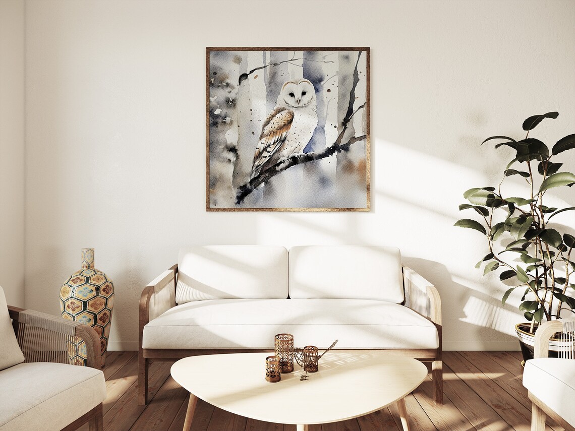 White Owl Watercolor Art Print, Winter Forest - Image 4