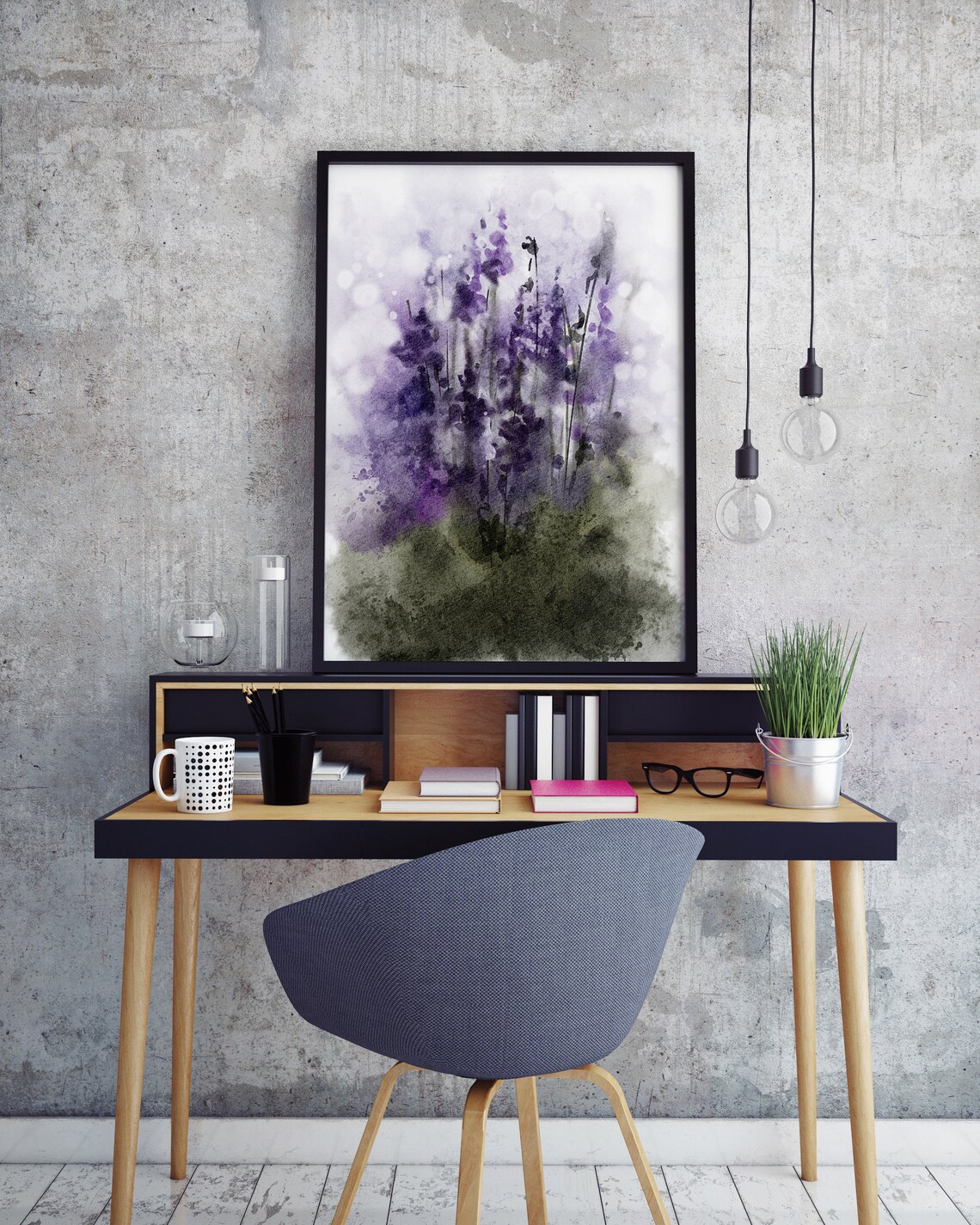 Lavender Wildflowers Watercolor Meadow Art Print - Image 4