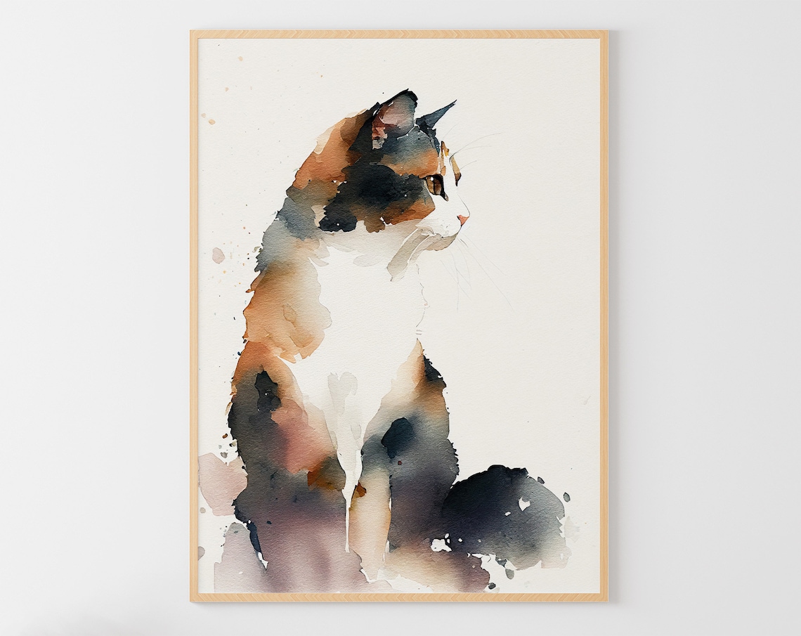 Calico Cat Watercolor Painting Art Print