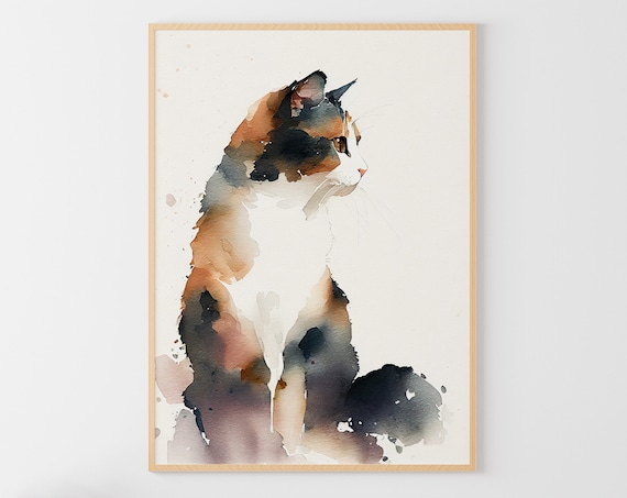 Calico Cat Watercolor Painting Art Print