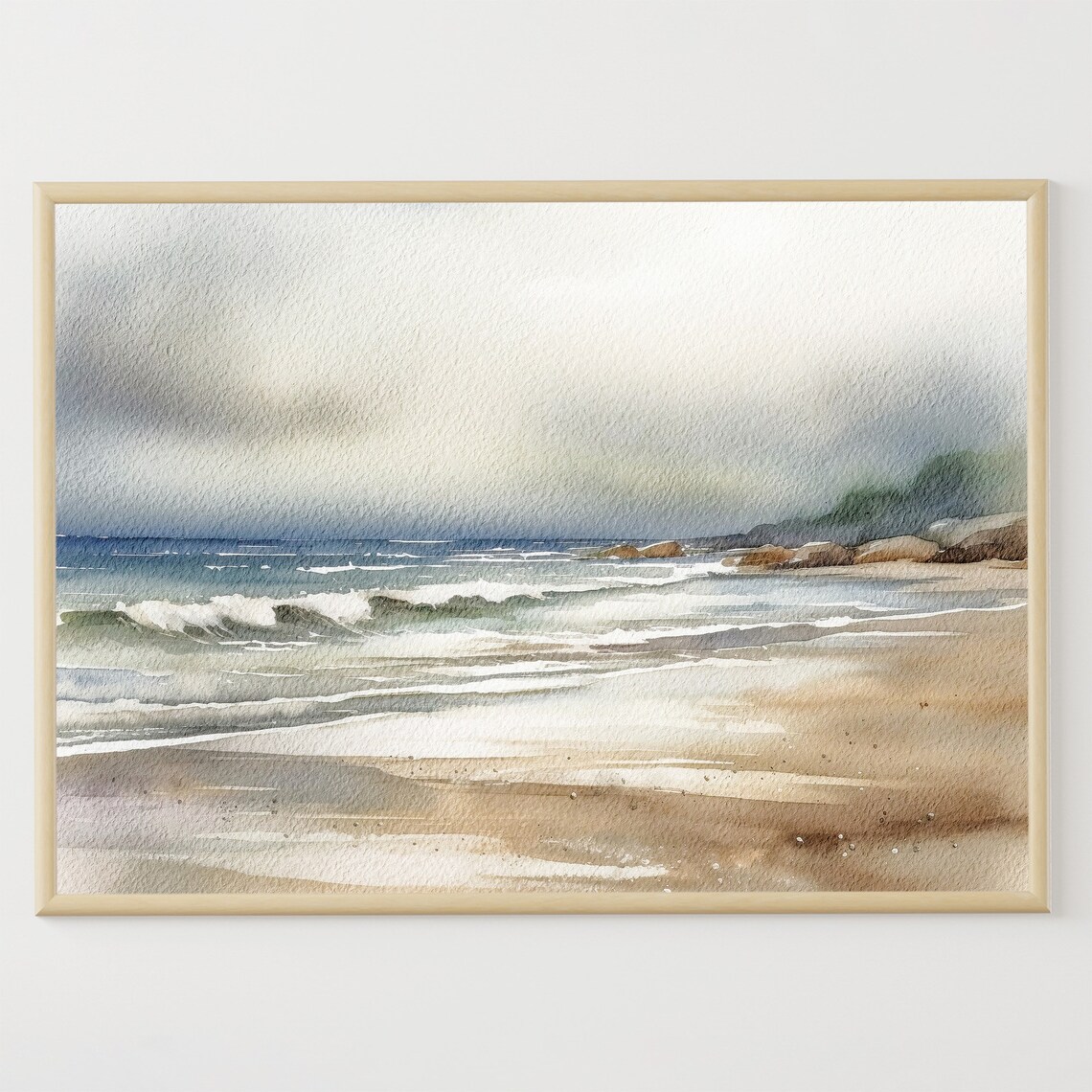 Seascape Watercolor Ocean Beach Poster, Coastal Art