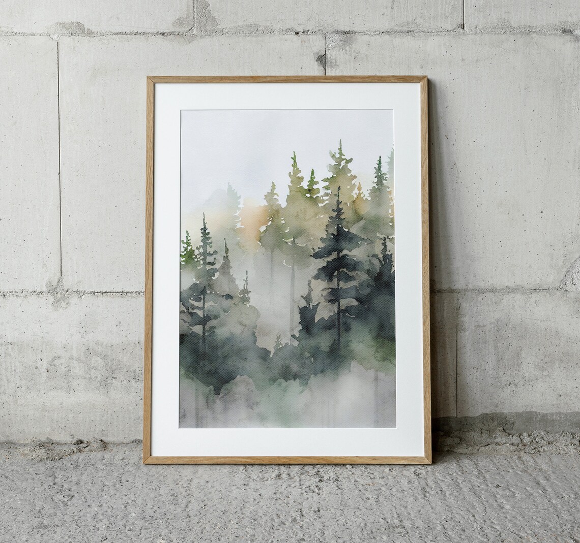 Misty Forest Watercolor Pine Trees Poster Print - Image 2