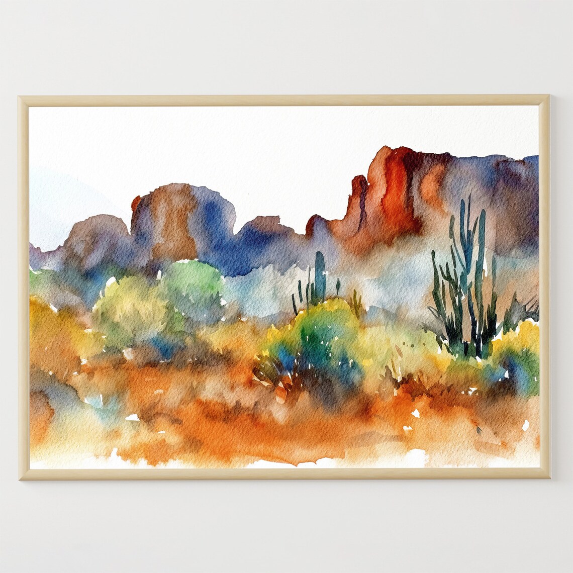 Arizona Desert Watercolor Saguaro Landscape Art Print