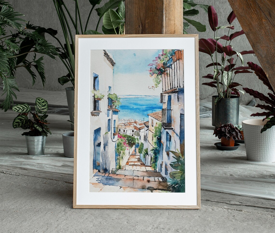 Sicily Cityscape Watercolor Art Print, Italian Street - Image 3