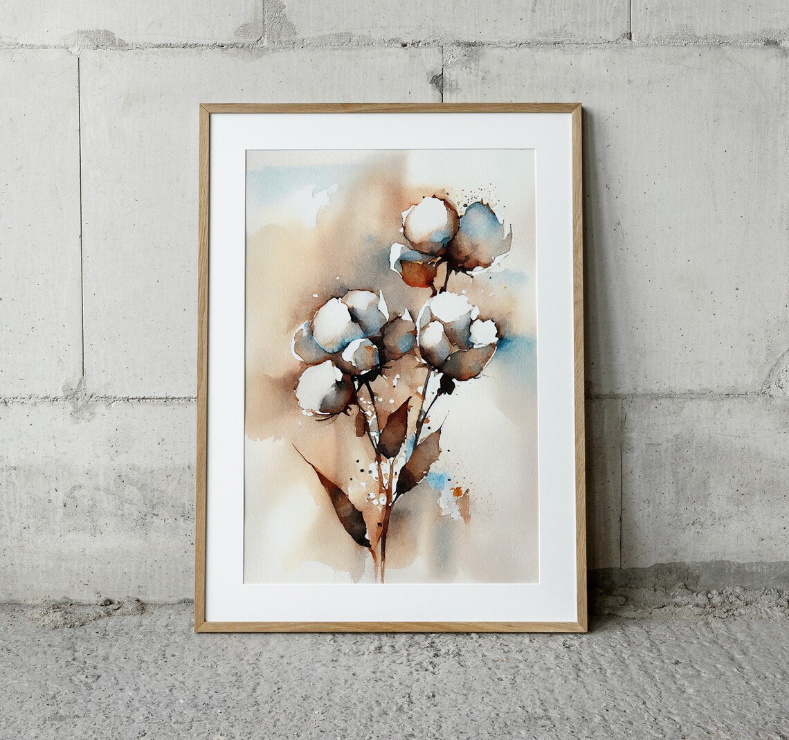 Cotton Flowers Watercolor Botanical Art Print - Image 2