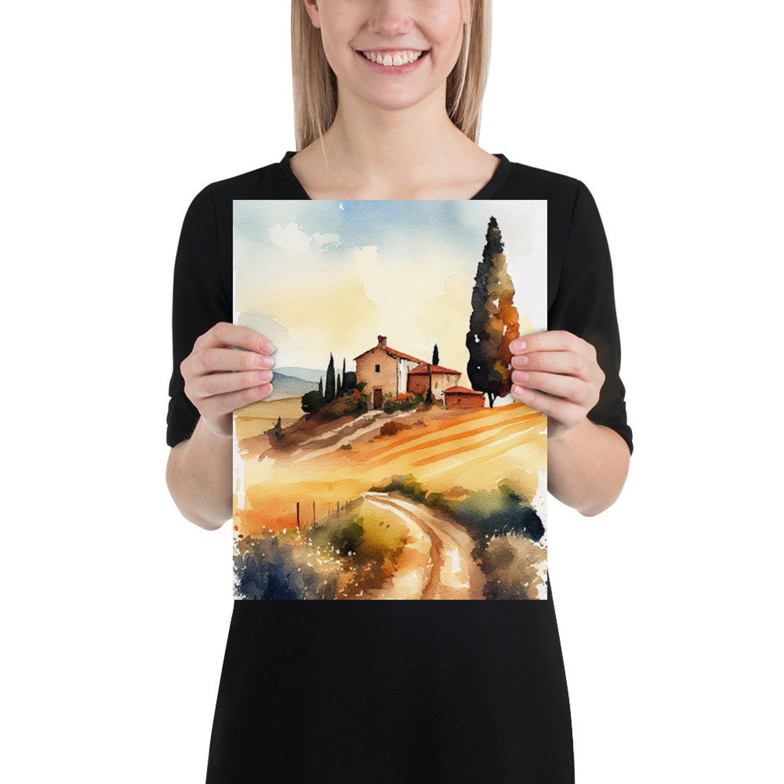 Tuscany Painting Italian Landscape Farmhouse Watercolor Art Print Italian Countryside Poster - Image 2