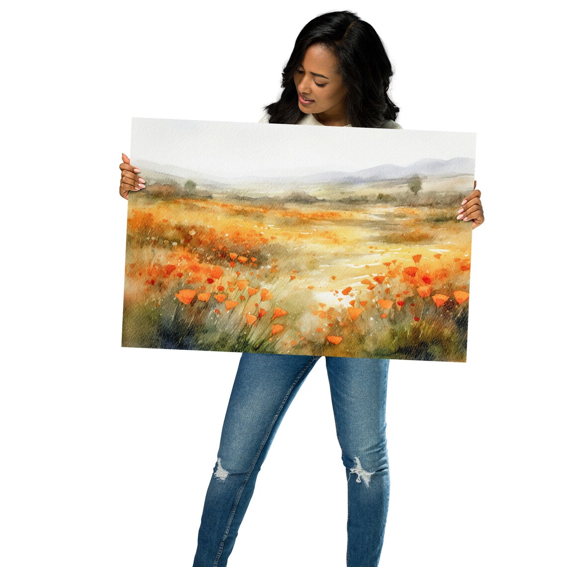 California Poppy Watercolor Art Print, California Valley - Image 2