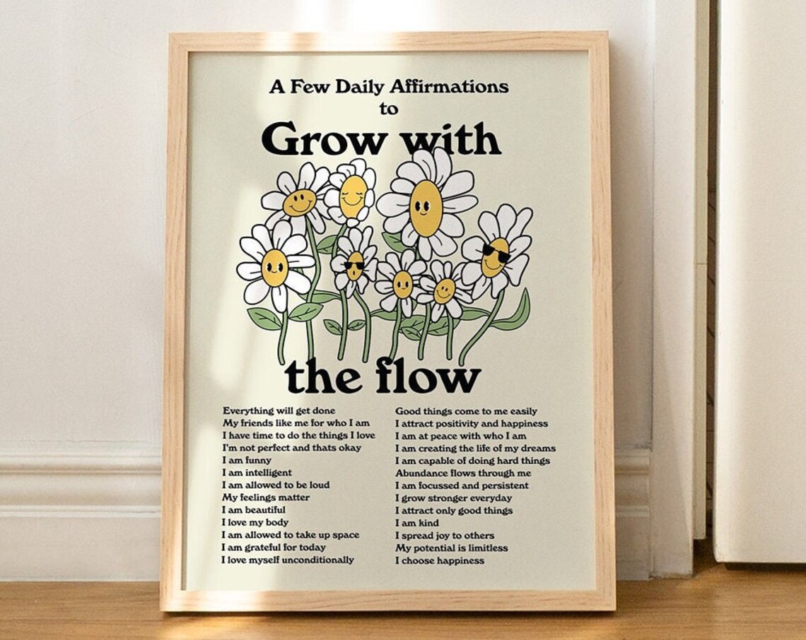 Daily Affirmations Retro Flowers Art Print
